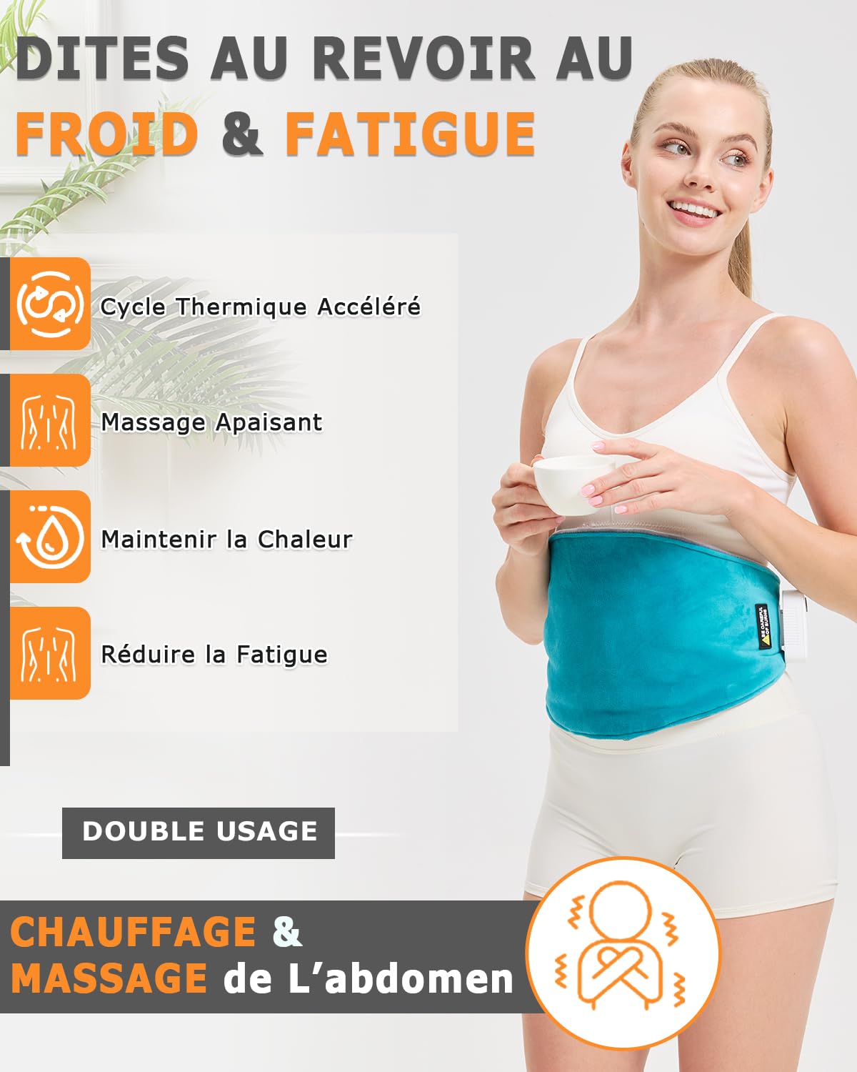 JOBYNA Ceinture Chauffante Vibrante Sans Fil, Coussin Chauffant de Massage, 5000mAh Ceinture Lombaire Chauffante 40-60℃ avec 3 Modes de Vibration, Soulager des Douleurs Lombaires, Abdominales