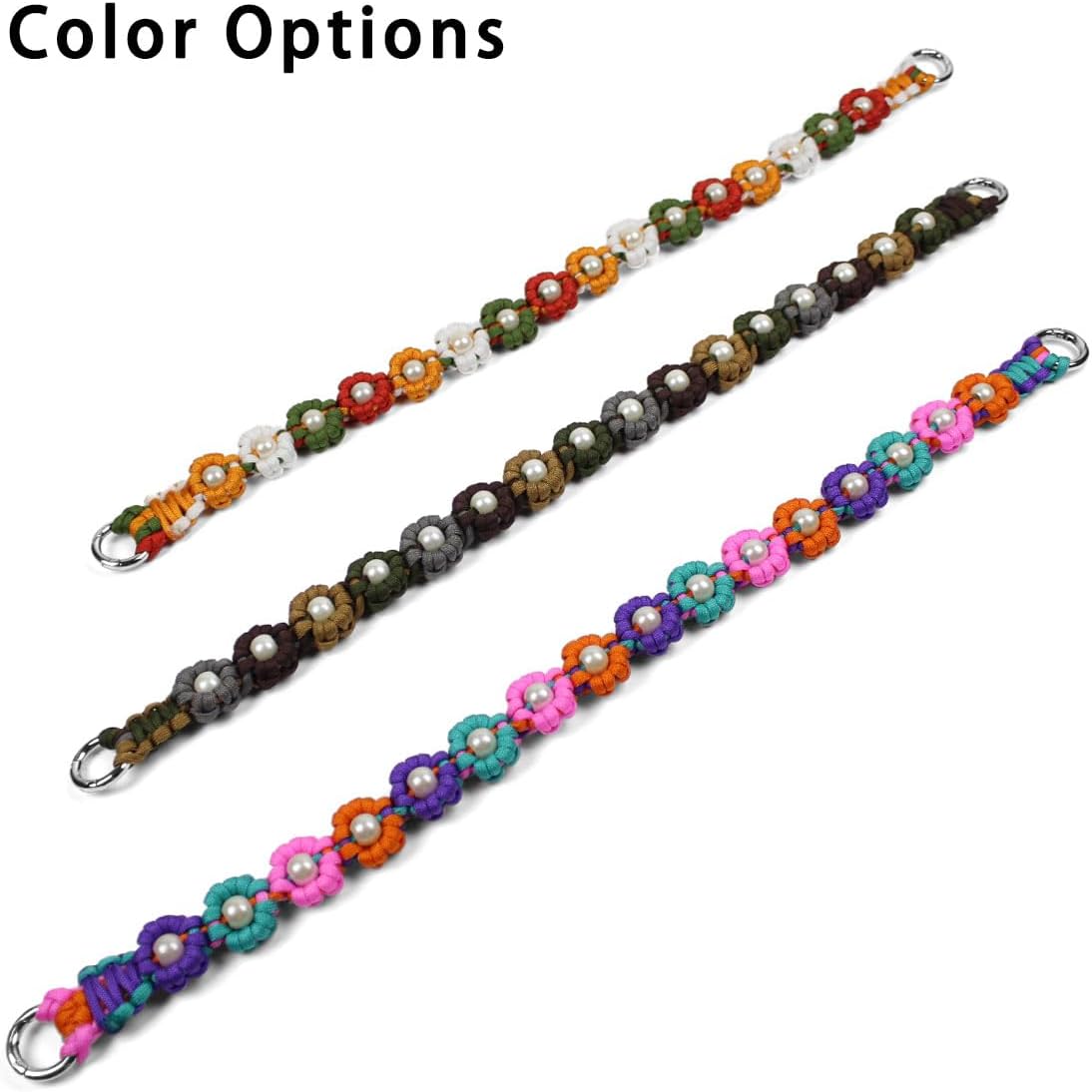 Cute Handmade Paracord Dog Collar Necklace – Unique Hand-Braided Colorful Flower Design Pet Accessory for Medium Large Dogs Fit 19-23" Neck Size XL