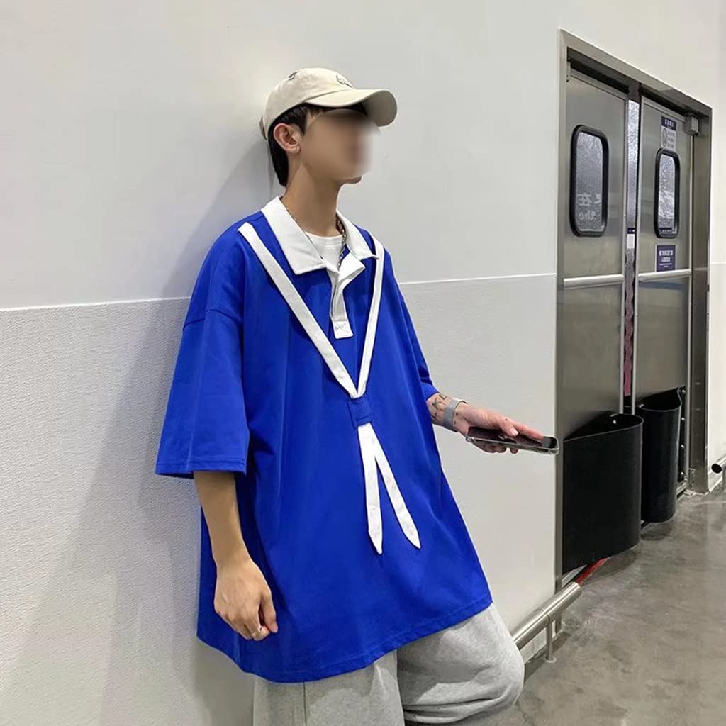 T-shirty Mężczyźni Projektowanie ubrań dla par Styl preppy Nastolatki Streetwear Cały mecz Delikatny luźny kołnierzyk (kolor: B, rozmiar: kod XXL)