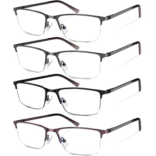 MOZVND Blue Light Blocking Reading Glasses for Men, Metal Readers Men Lightweight Anti Scratch Lenses with Spring Hinge