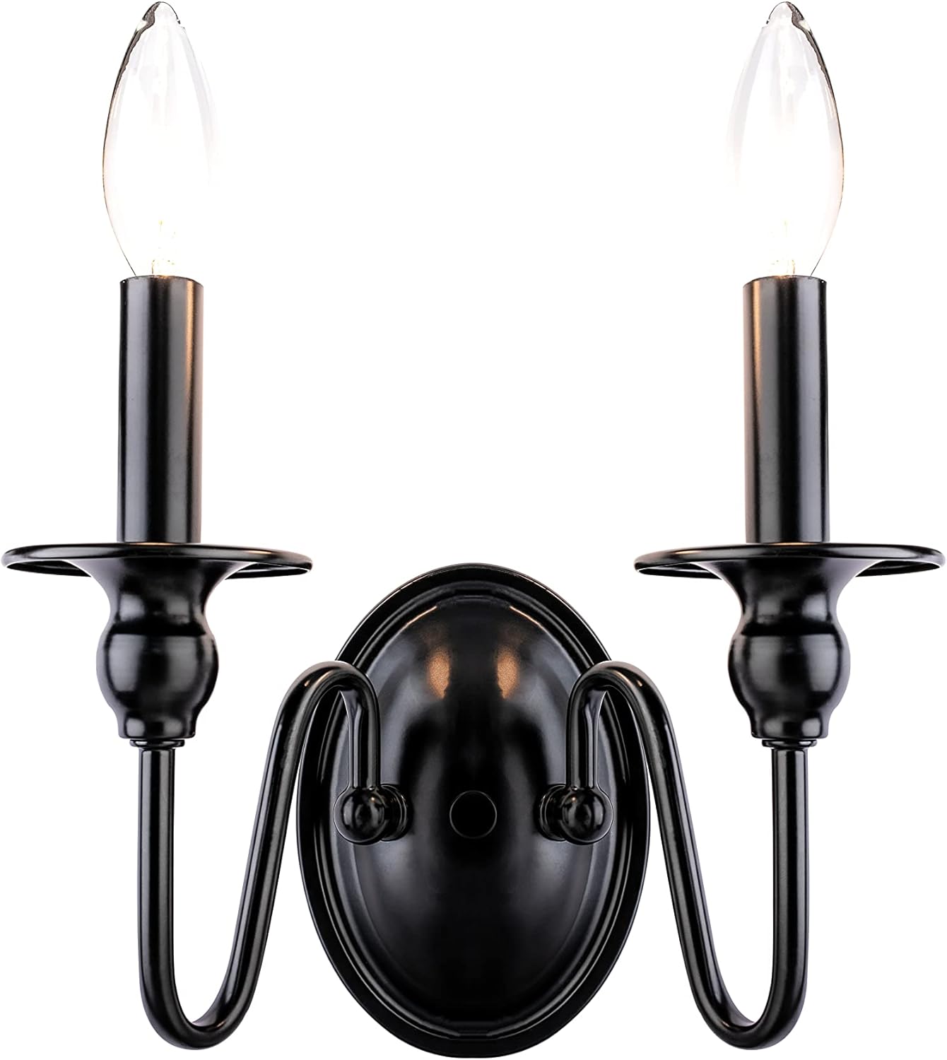 Aspen Creative 62710-01-2, 2 Lights Indoor Wall Fixture, 10-1/4" W x 7-3/8" H x 5-1/8" E, Matte Black Finish, Bulb Not Included