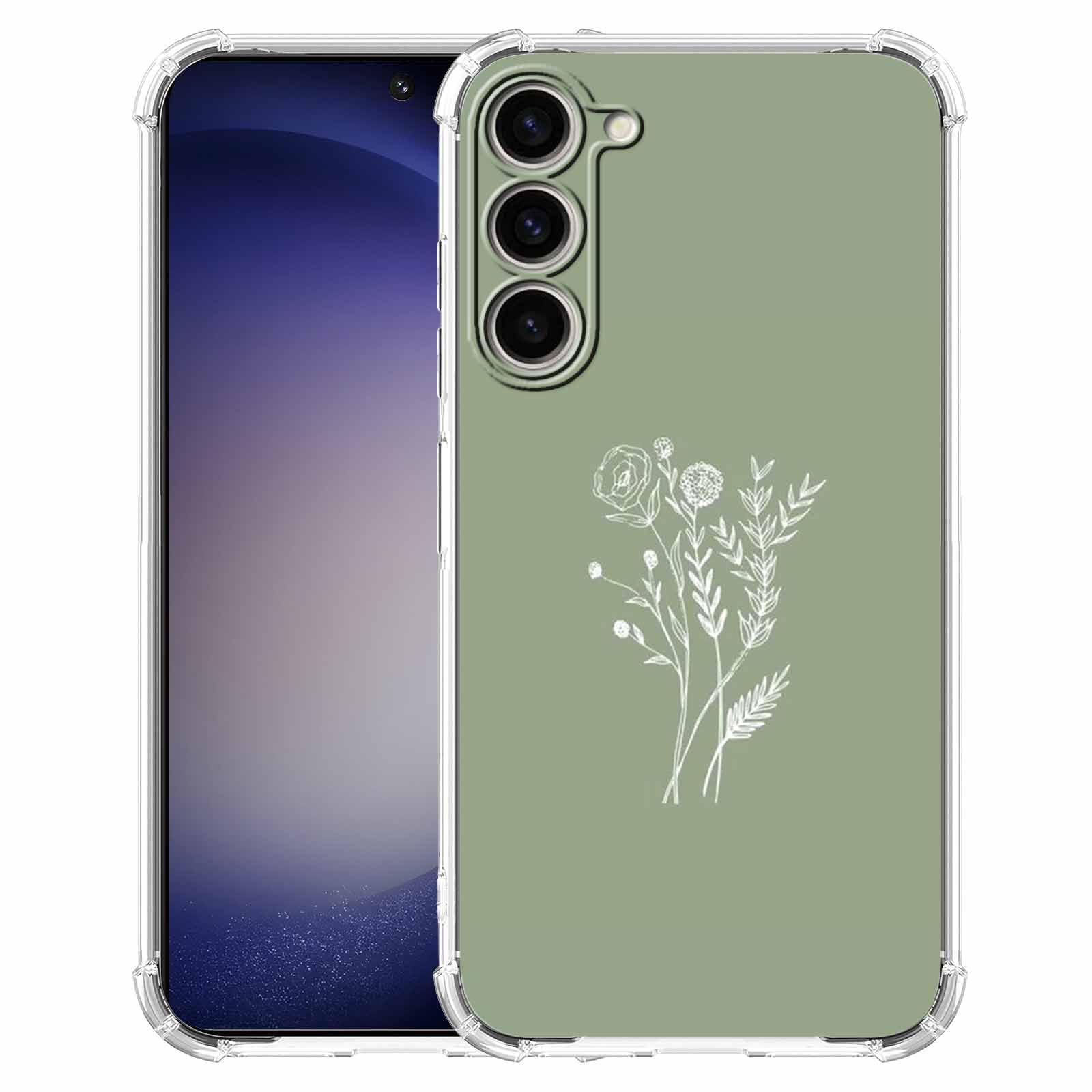 malegaon Sage Green Flower Case for Samsung Galaxy S23, Aesthetic Minimalist Artsy Botanical Pattern Case,Soft TPU tective Cover Compatible with