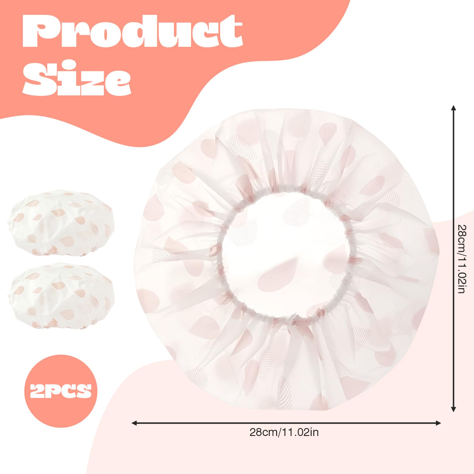 2-Stück Duschhaube, Duschhaube für Damen, Wasserdichte und Wiederverwendbare Duschhauben, Shower Cap 28 cm Breite mit Elastischem Band, Elastische Duschkappe für Damen, Spa, Salon, Wohnungen und Hotel