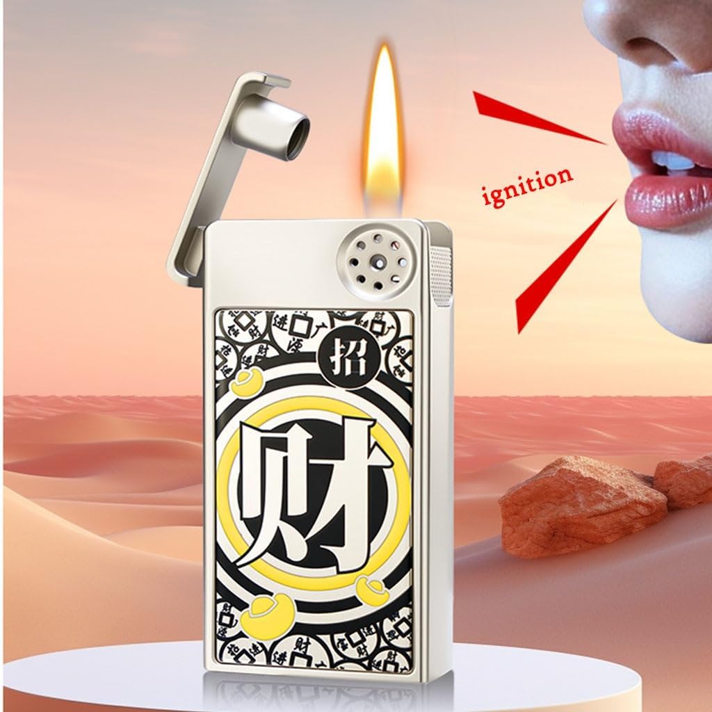 Automatic Mechanical Kerosene Lighter Smart Voice-Activated Metal Open Flame Lighters Soft Flame(Silver 2)