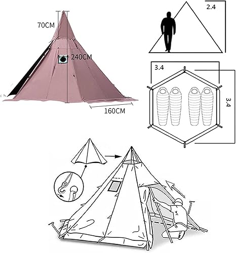 Miniatura 7 de Tipi caliente tiendas para mochileros al aire libre camping senderismo pirámide tienda doble capas camping tienda india