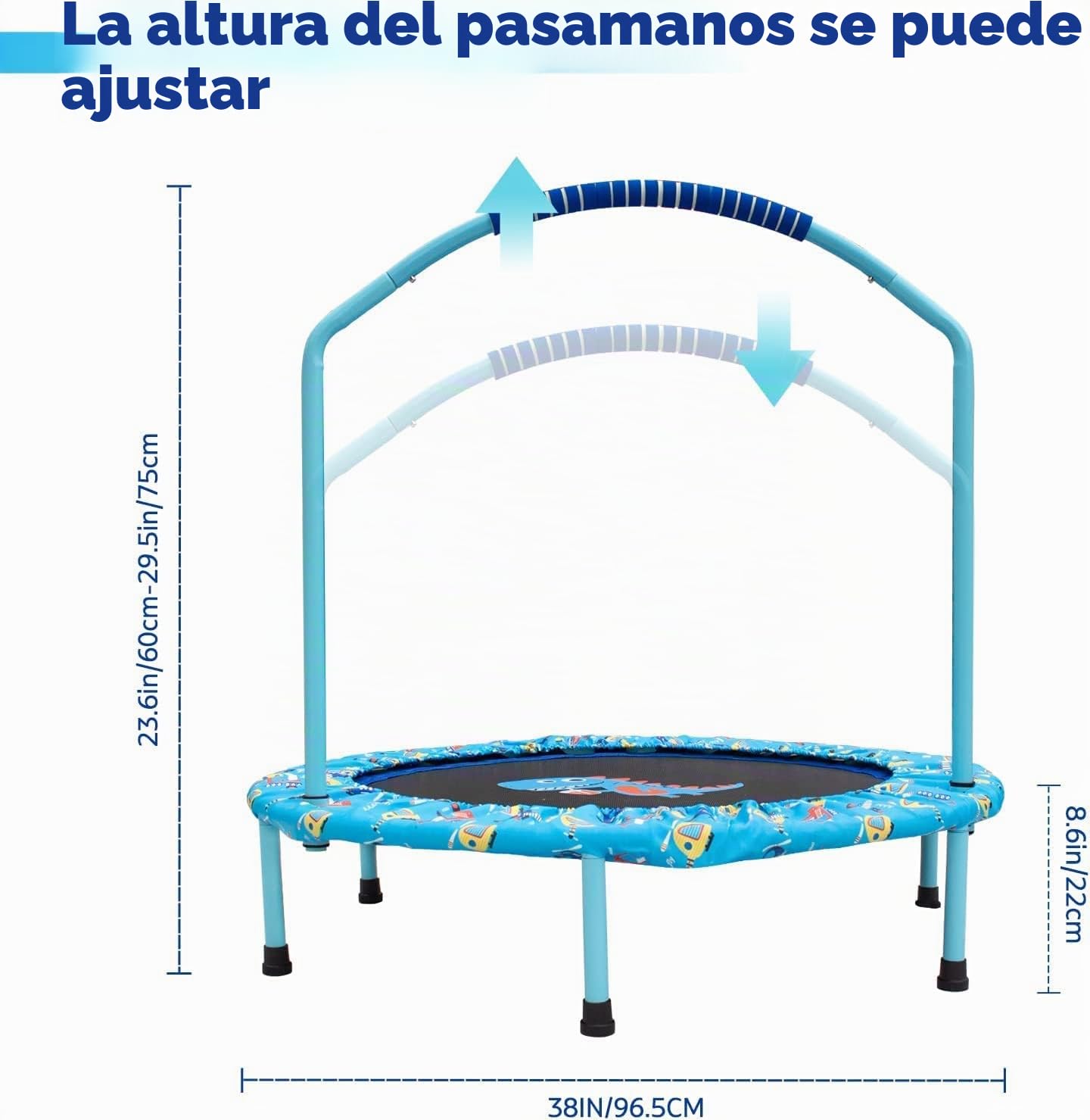 '38'' Trampoline for Kids Mini Trampoline with Adjustable Foam Handle and Safety Padded Cover Foldable Toddler Trampoline Indoor & Outdoor Bungee Rebounder Trampoline for Kids Play and Exercise'