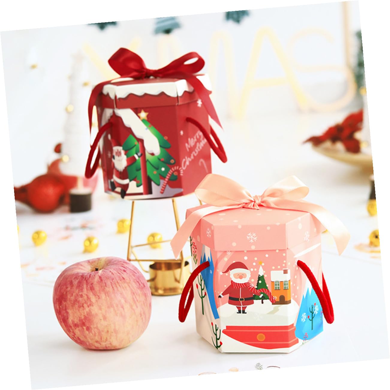 Artibetter Scatole di Natale Esagonali in Carta 18 Pezzi per Confezionare Biscotti e Muffin Design Classico Natalizio per Feste e Bomboniere Stili multipli
