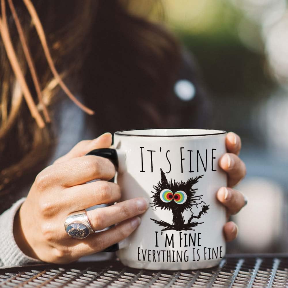 FALJIOK Funny Cat Coffee Mug Gifts for Cat Lover, It's Fine I'm Fine Everything Is Fines Coffee Mug 11oz, Novelty Mugs Gift for Women Man, Cats Lover Birthday Christmas Mugs - Image 3