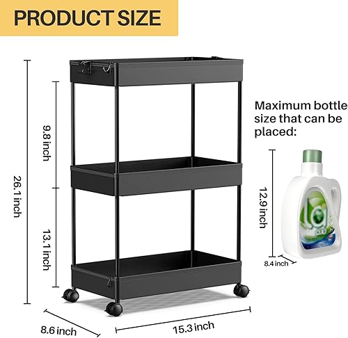 Miniatura 72 de Spacekeeper - Carro de almacenamiento de 4 niveles, organizador de estantería móvi,l para cocina, baño, lavandería, Blanco Blanco,Gris,Negro