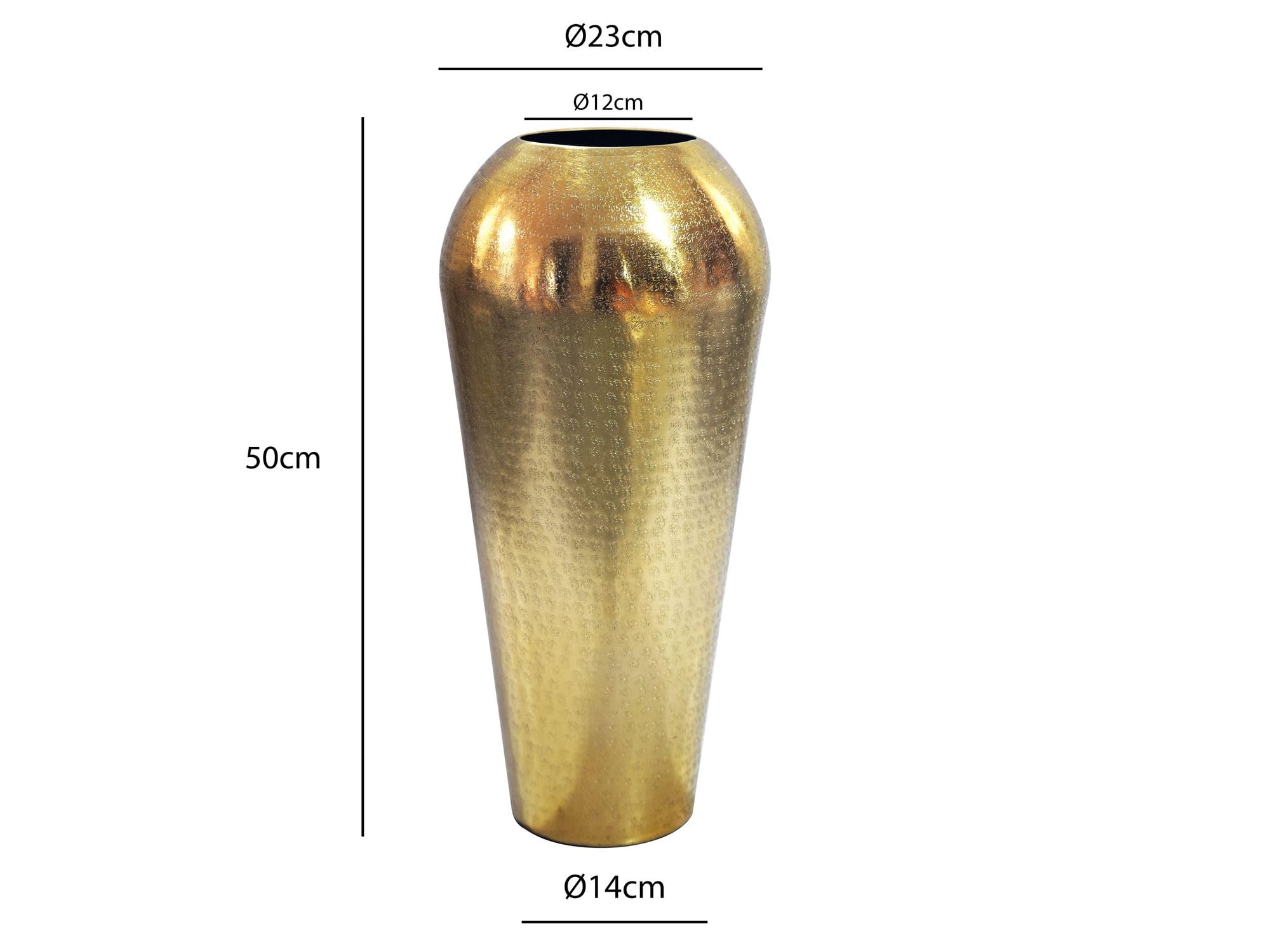 FineBuy Dekovase 23x23x50 cm Aluminium Gold, Bodenvase Gehämmert | Standvase in schlanker Form, Blumenvase handgefertigt, Wohndeko für Wohnzimmer, Esszimmer und Flur