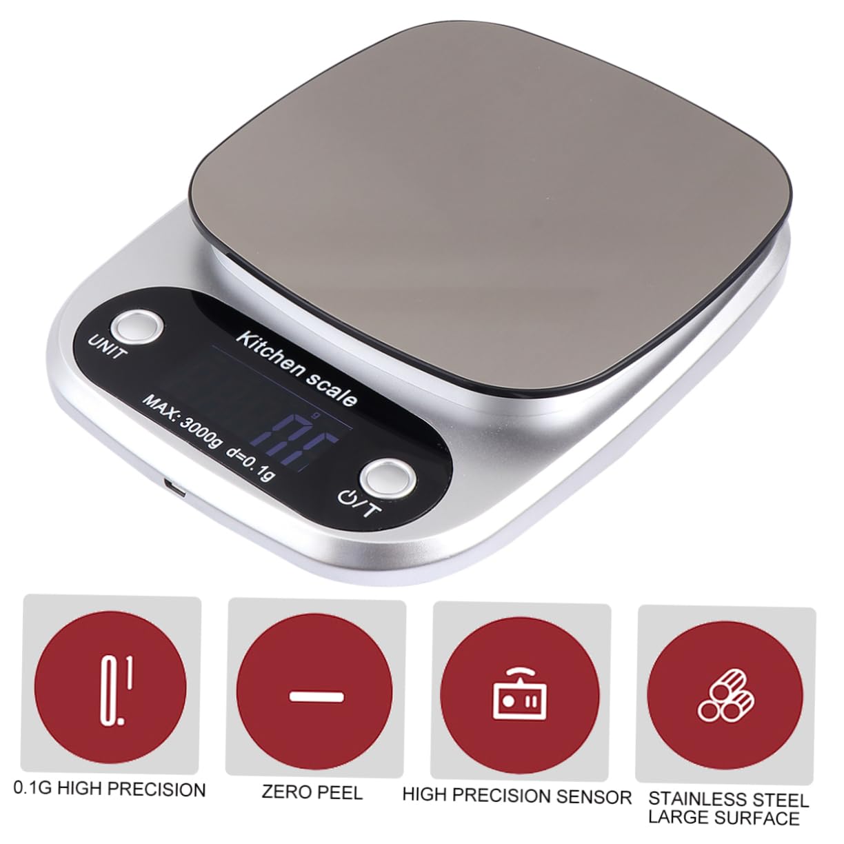 Báscula De Bolsillo Digital Acero Inoxidable Báscula De Cocina Precisión Práctica Recargable