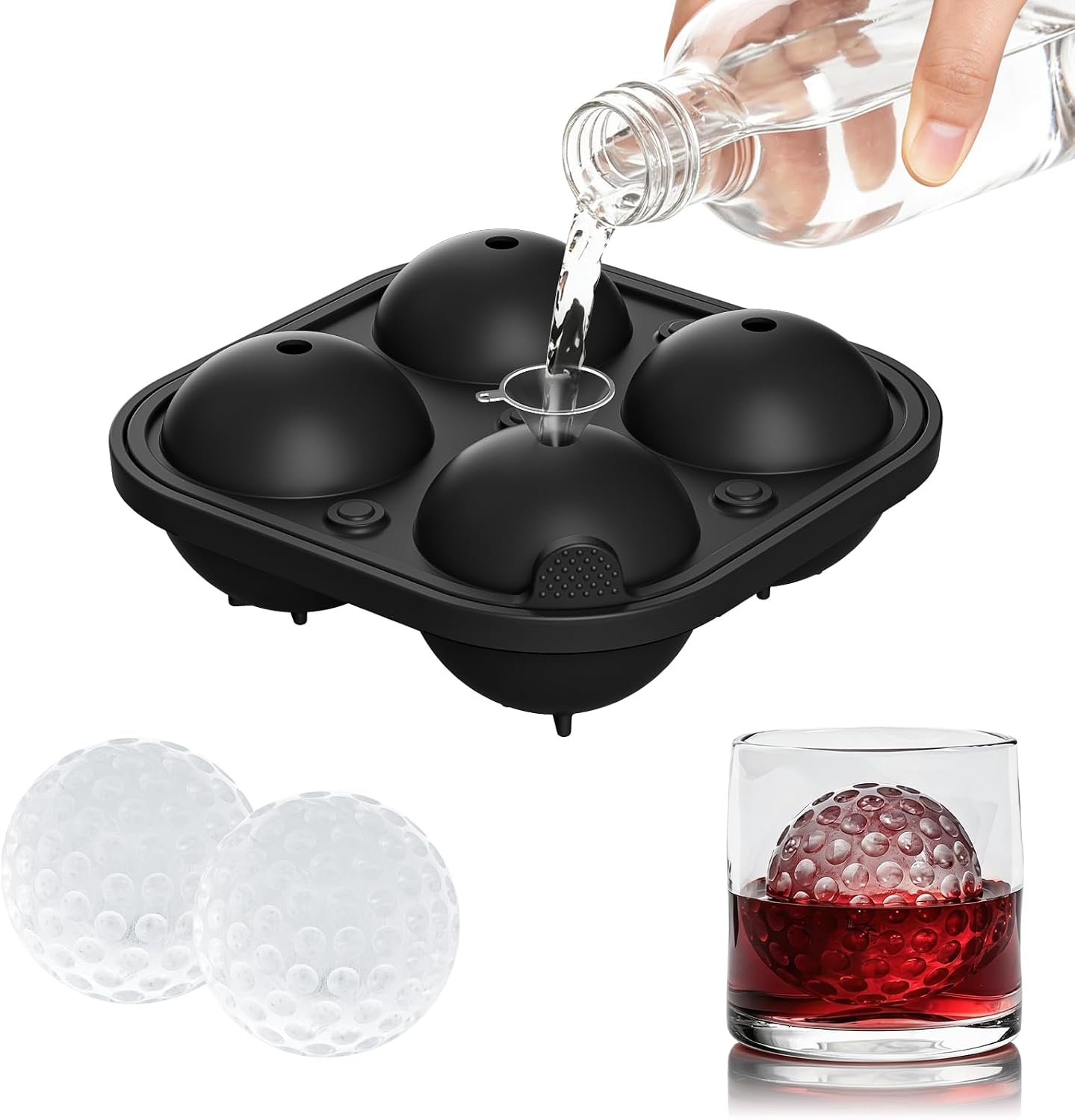 4 Cavity Golf Ball Ice Cube Molds,Ice Ball Mold,Circle Ice Cube Tray,Ideal for Cocktails,Whiskey