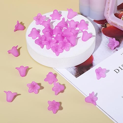 Miniatura 2 de Pandahall - 50 cuentas acrílicas esmeriladas transparentes de flores de 0.63 x 0.47 pulgadas para hacer joyas (rojo violeta medio)