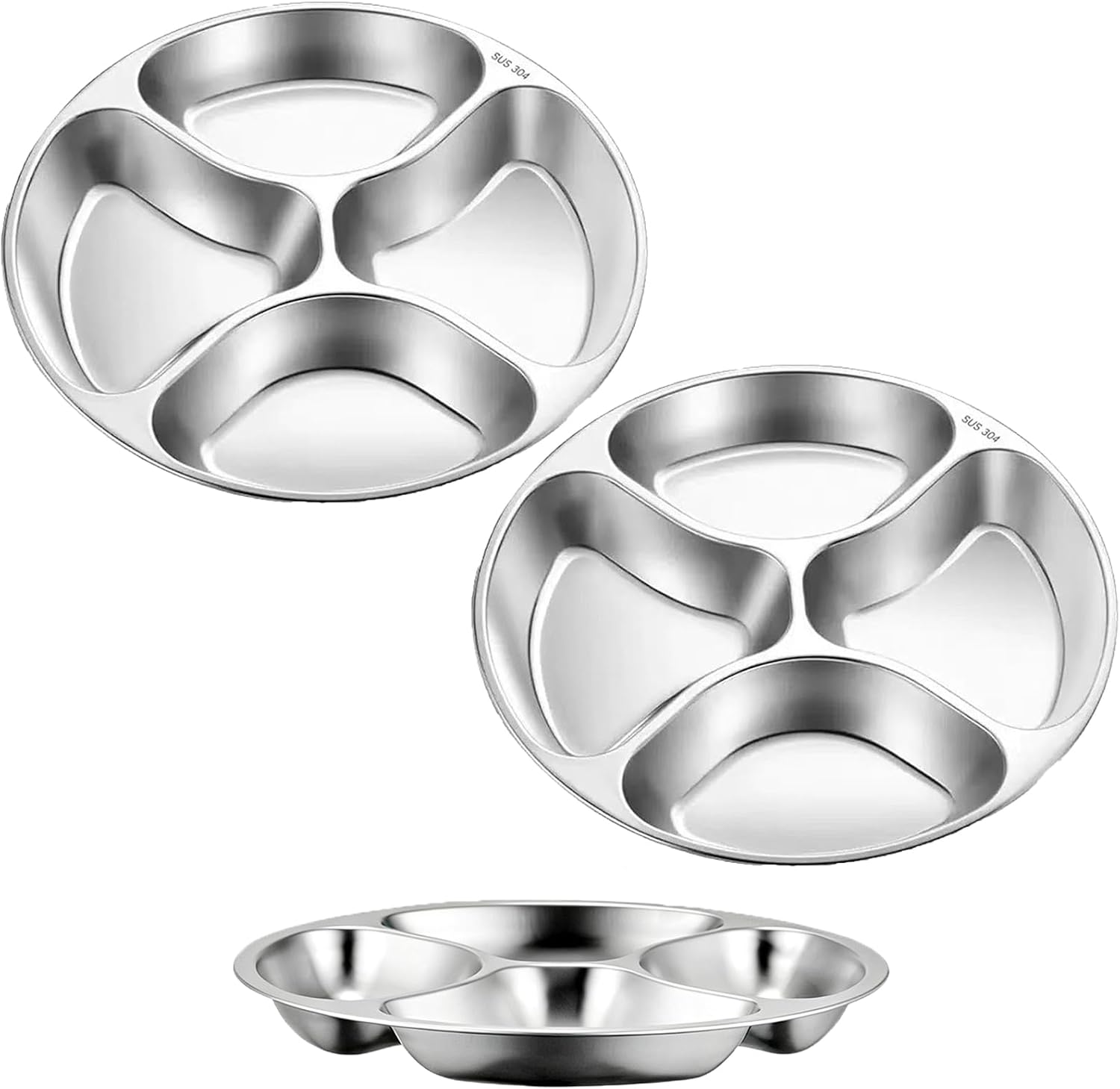 4-Compartment Prep Plate for Kitchen Organization, for Fruits (2Pcs)