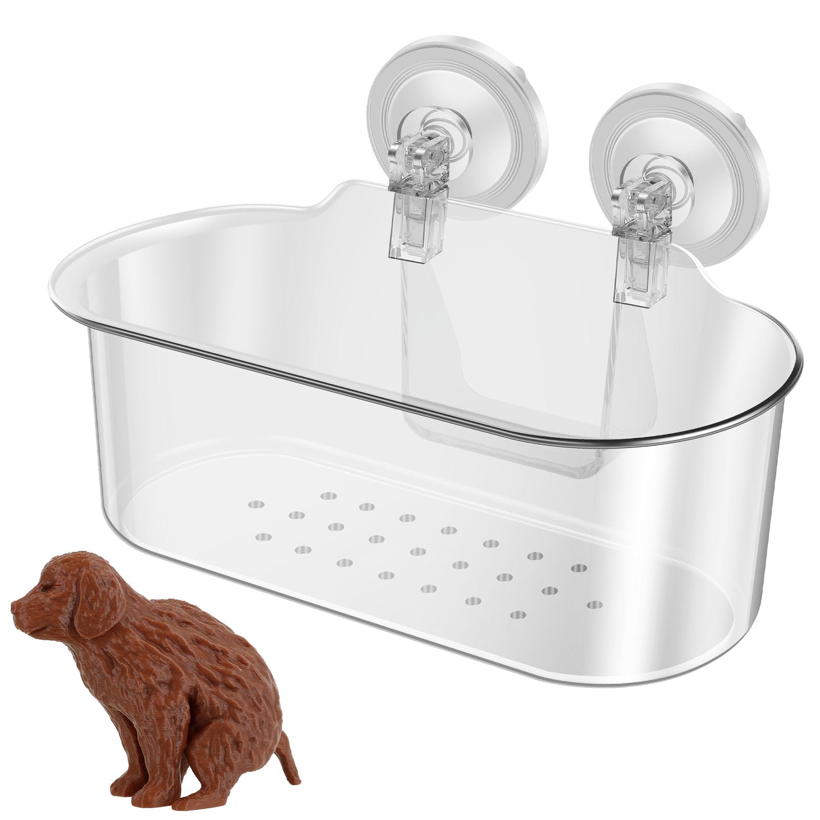 QENWKXZ Modern Minimalist Playful Clear Shower Caddy Suction Cup Wall Mounted Organizer Basket with Funny Dog Toothpaste Dispenser