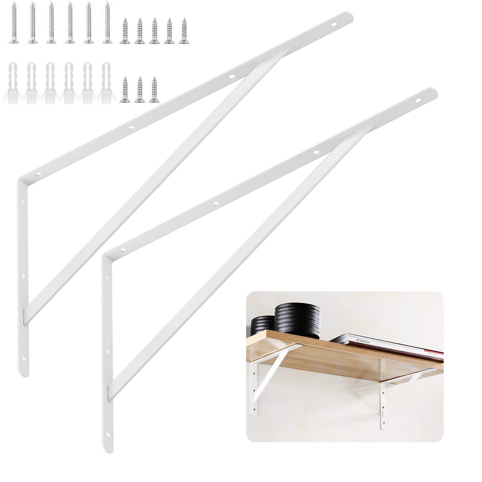 Buy 2 Pack 16 x 10 Inch Heavy Duty Shelf Brackets, White Floating