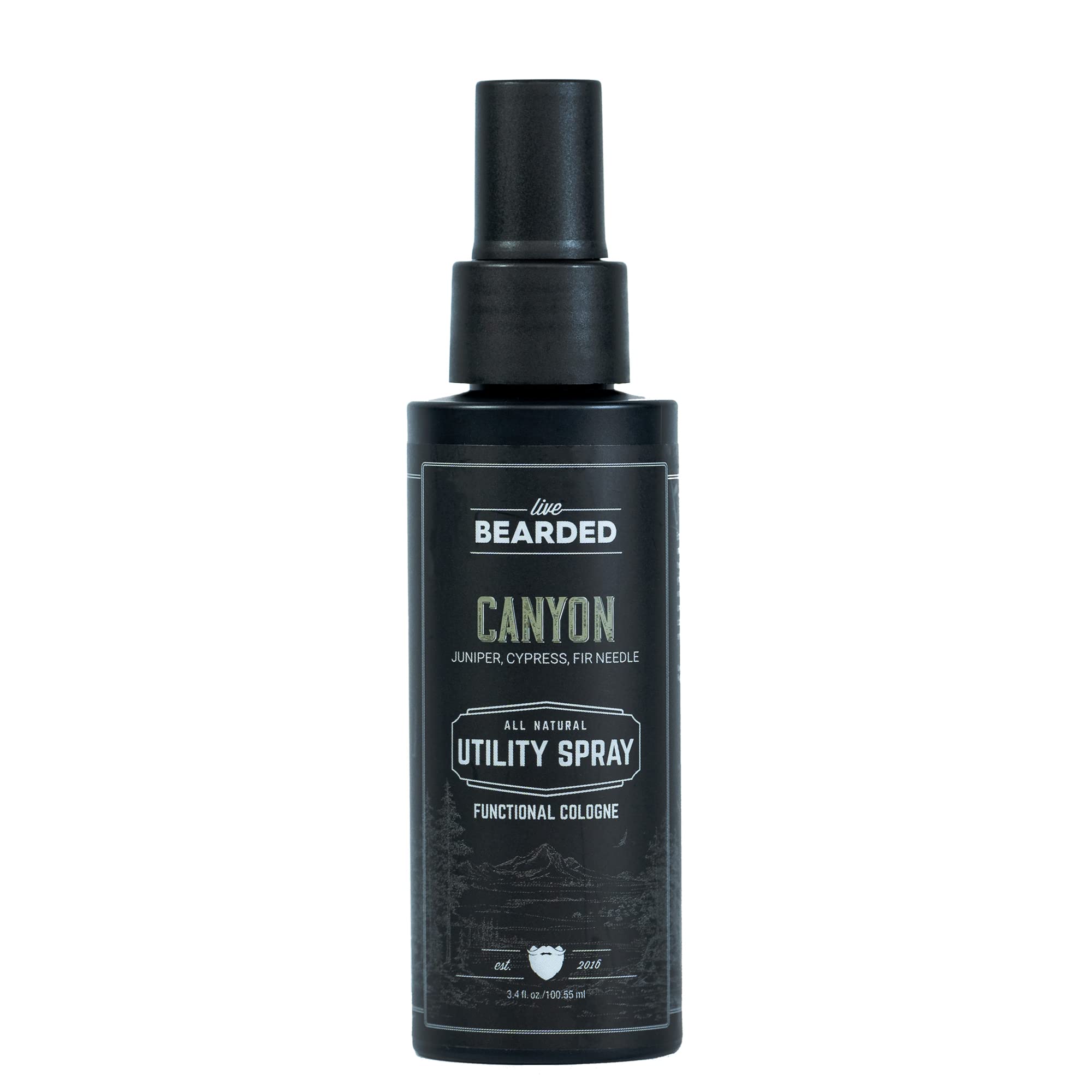 Live Bearded Utility Spray - All Purpose Cologne with Natural Fragrance - Made in the USA - 3.4 fl oz Bottle | Canyon Scent - Juniper, Cypress, Fir