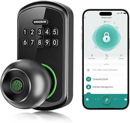 Cerradura inteligente con teclado y huellas dactilares, perilla de puerta de entrada sin llave para dormitorio con código, control inteligente de