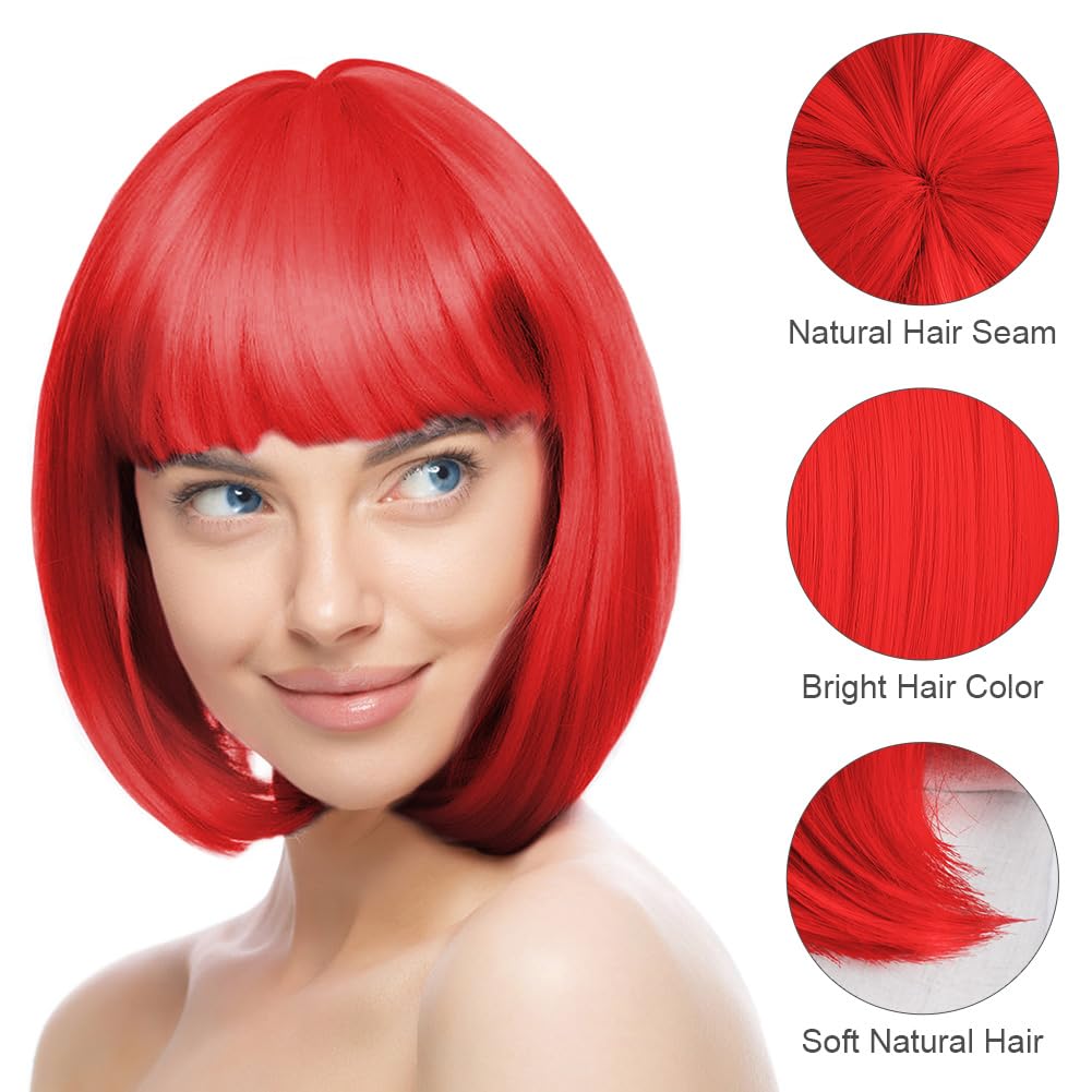 AUYAO Short Bob Wig for Women 3 Pack Short Red Bob Wigs Set including 2 Wig Caps - Image 3