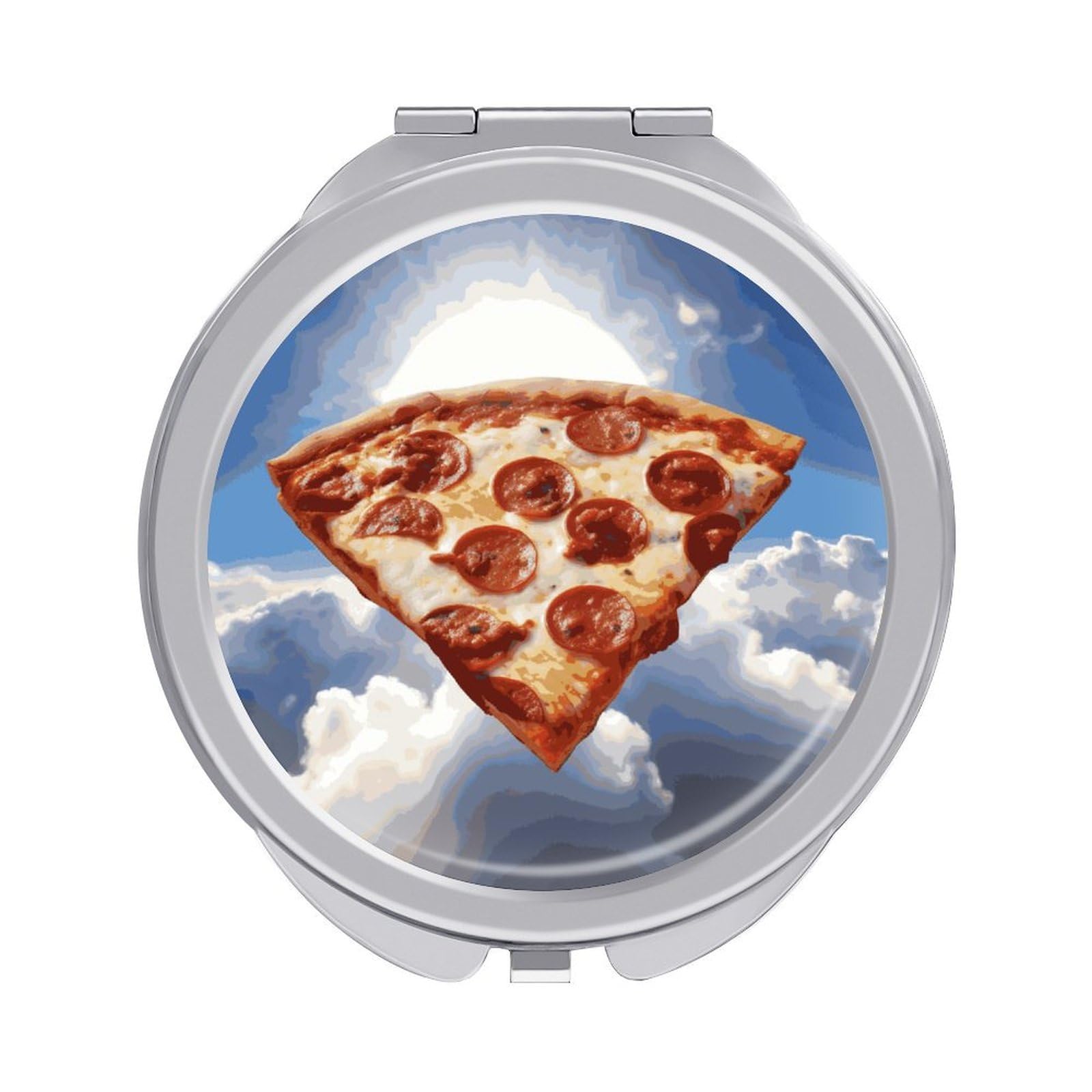 JTREHY Pizza in The Sky Makeup Mirror Portable Folding Mirror Compact Travel Mirrors 2-Sided Round Pocket Mirrors Cute Handheld Beauty Mirror for Handbag Purse for Women Gift