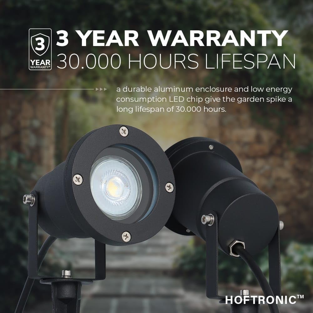 HOFTRONIC - 6er Syndey XL LED Gartenstrahler mit Erdspieß für außen - GU10 4000K Neutralweiß - 4 Watt 345 Lumen Dimmbar - Schwarz aluminium | Profi Led Strahler für Außen Garten Rasen Baum Wiese