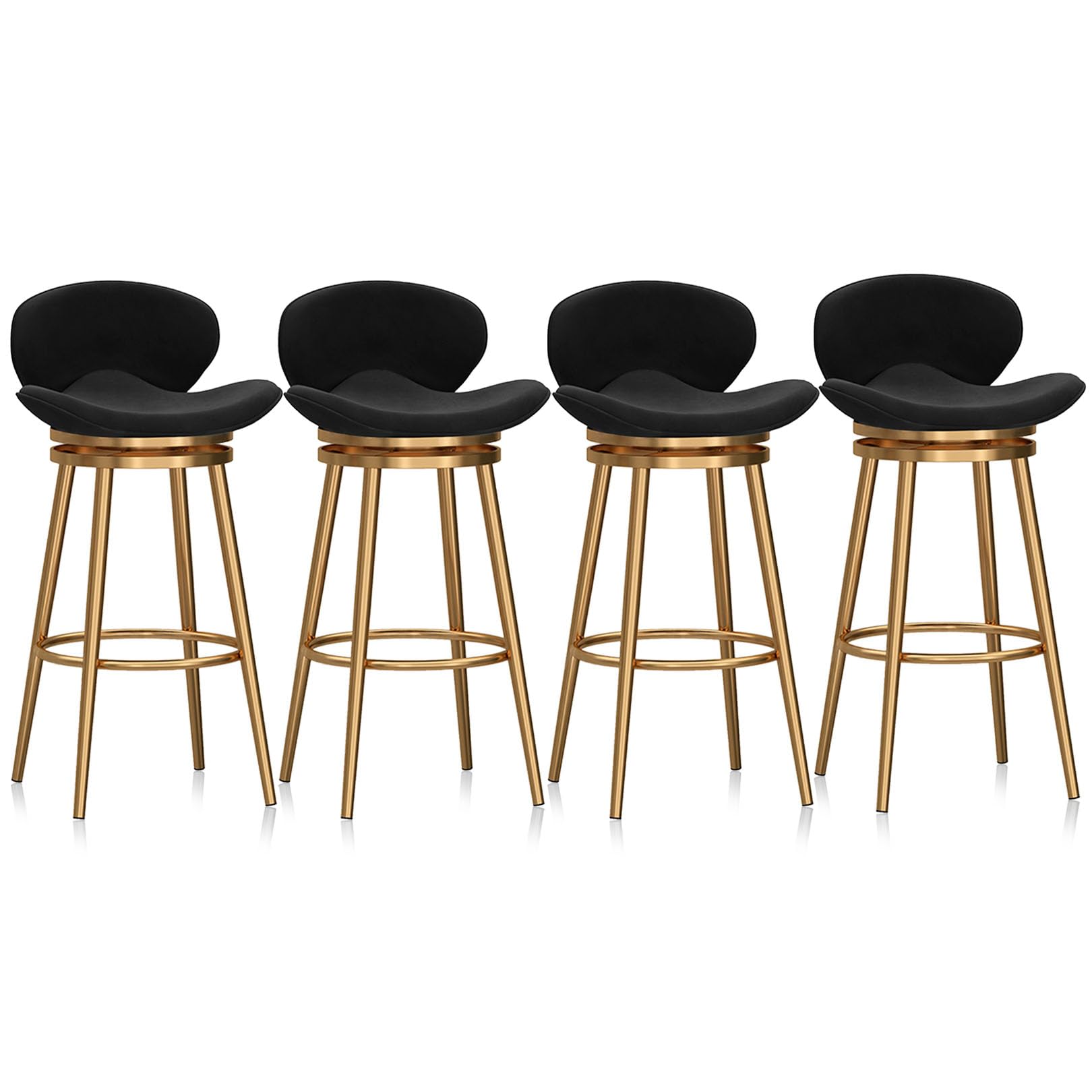 AYCDL Modern Velvet Bar Stools Set of 4 with Swivel Backrest Footrest Ideal for Home Kitchen Island Black Seat Cover