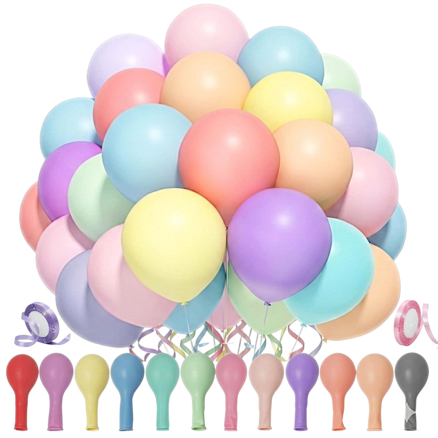 Pastel Macaron Balloons 12 Inch Pack of 100 - Premium Thick Multicolour Latex Balloons for Birthday Party, Wedding, Baby Shower, Anniversary, Event Decorations, Balloon Arch & Garland Kit