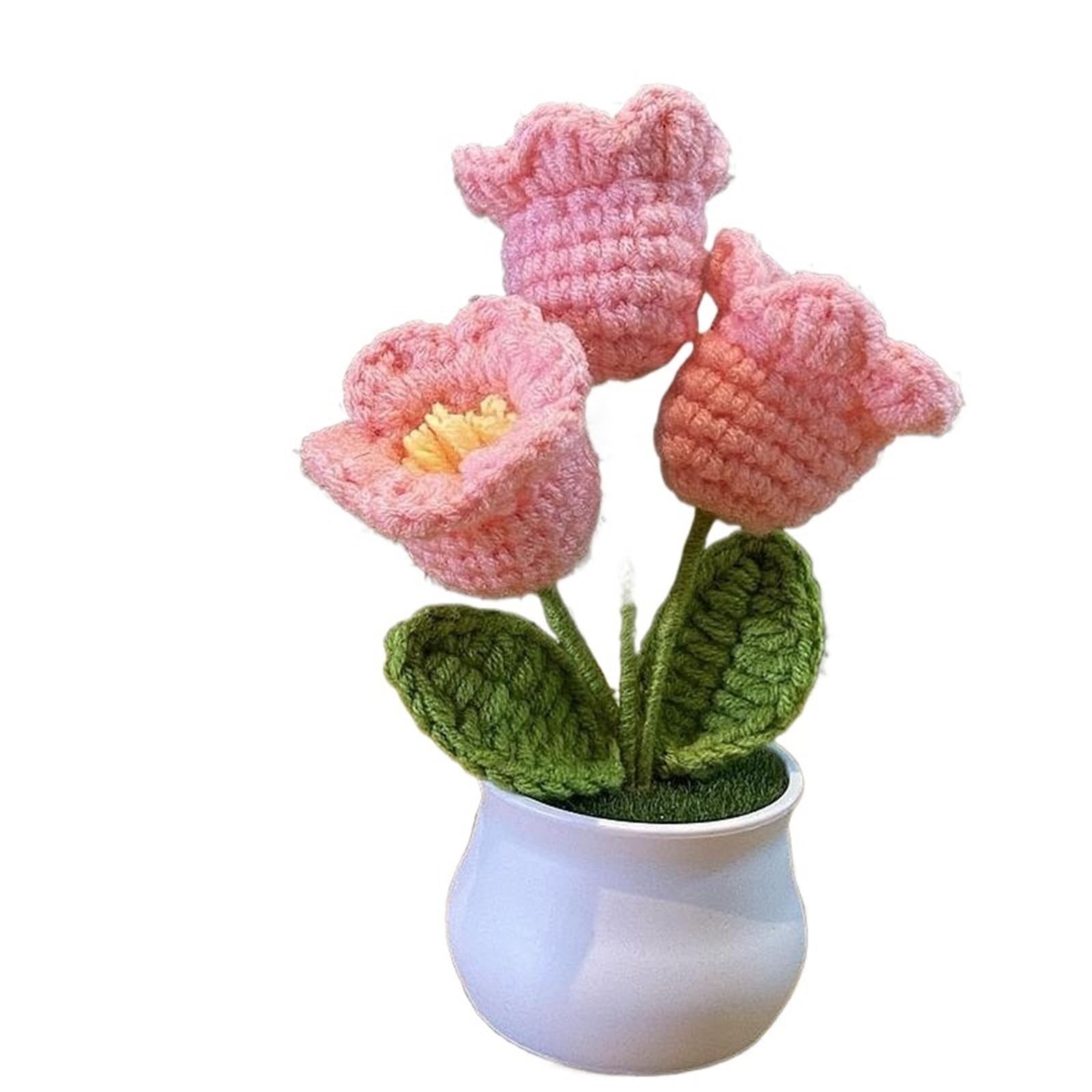 ENWWCH Hand Woven Lily Valley Potted Home Decoration Knitted Simulated Flower Sunflower Bouquet For Home(Color8)