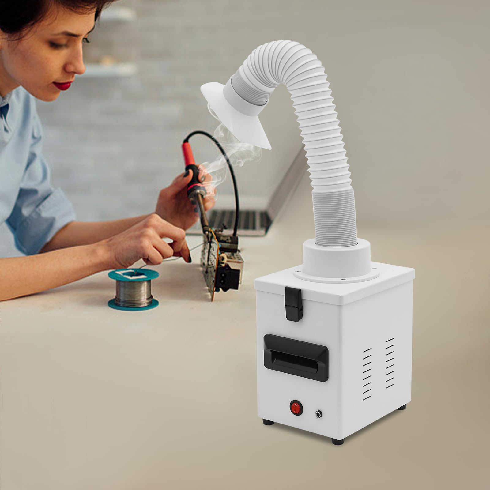 Solder Fume Extractor, Soldering Smoke Purifier, Welding Smoke Absorber with 3-in-1 Filter, Portable Smoke Removal, Strong Suction Air Purifier for Engraving Soldering Iron Solder Welding