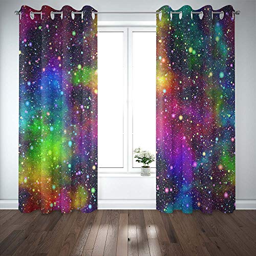 Musesh Rainbow Sink Window Curtains 2 Panels,52X84 Inch Star Window Curtains Colorful Starry Sky Rainbow Colors Multicolor Space Galactic Two Window Curtains for Bedroom Living Room Dorm