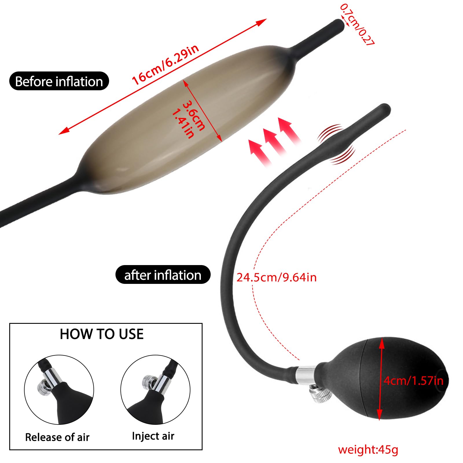 BDSMJOY Dilatatore uretrale gonfiabile in silicone, Uretrale pene plug, Urethra dilators Sextoys Oggetti erotici per uomini, silicone Sonda Dilatatore Pene Plug Dilatatore uretra