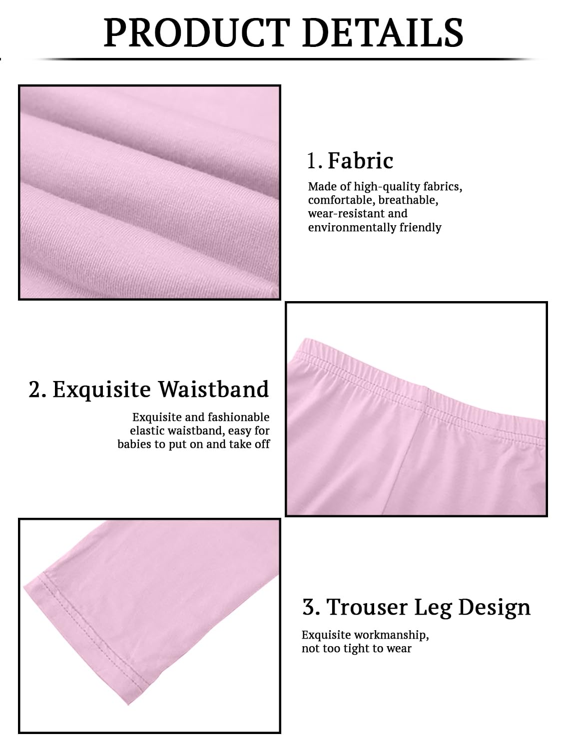 SYGA Girls Leggings, Soft & Stretchable Cotton Infant Toddler Leggings, Suitable for All Seasons, Size 4-5 Years(Pink) - Image 3 thumbnail