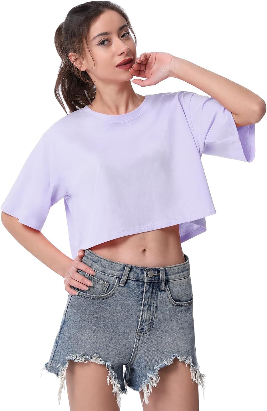 Cosy Pyro 4-Pack Women's Cotton Crop T-Shirts Short Sleeve Solid Cropped Athletic Top Round Neck Casual Workout Yoga Tees - Image 2