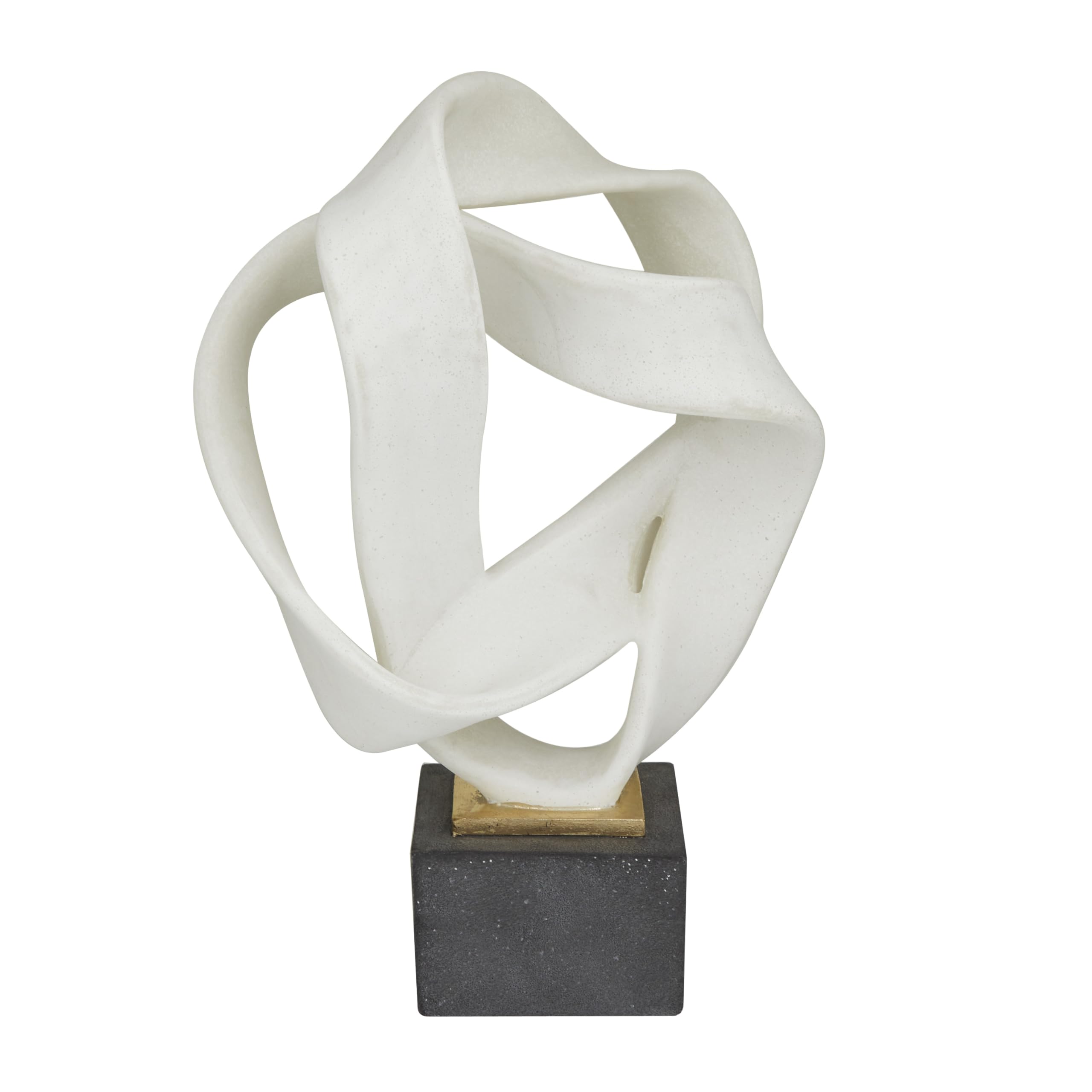 Deco 79 Polystone Abstract Ribbon Line Sculpture with Black Base, 11" x 9" x 17", White