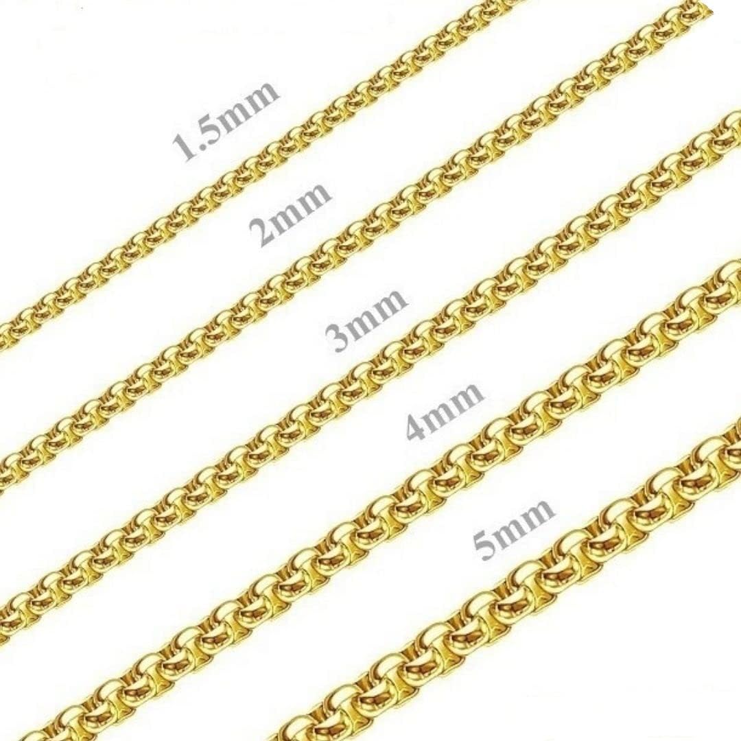 INFINIQUE CREATIONS 18k Gold Plated Stainless Steel Round Box Chain Bracelet Necklace 1.5-5mm 7"-38"