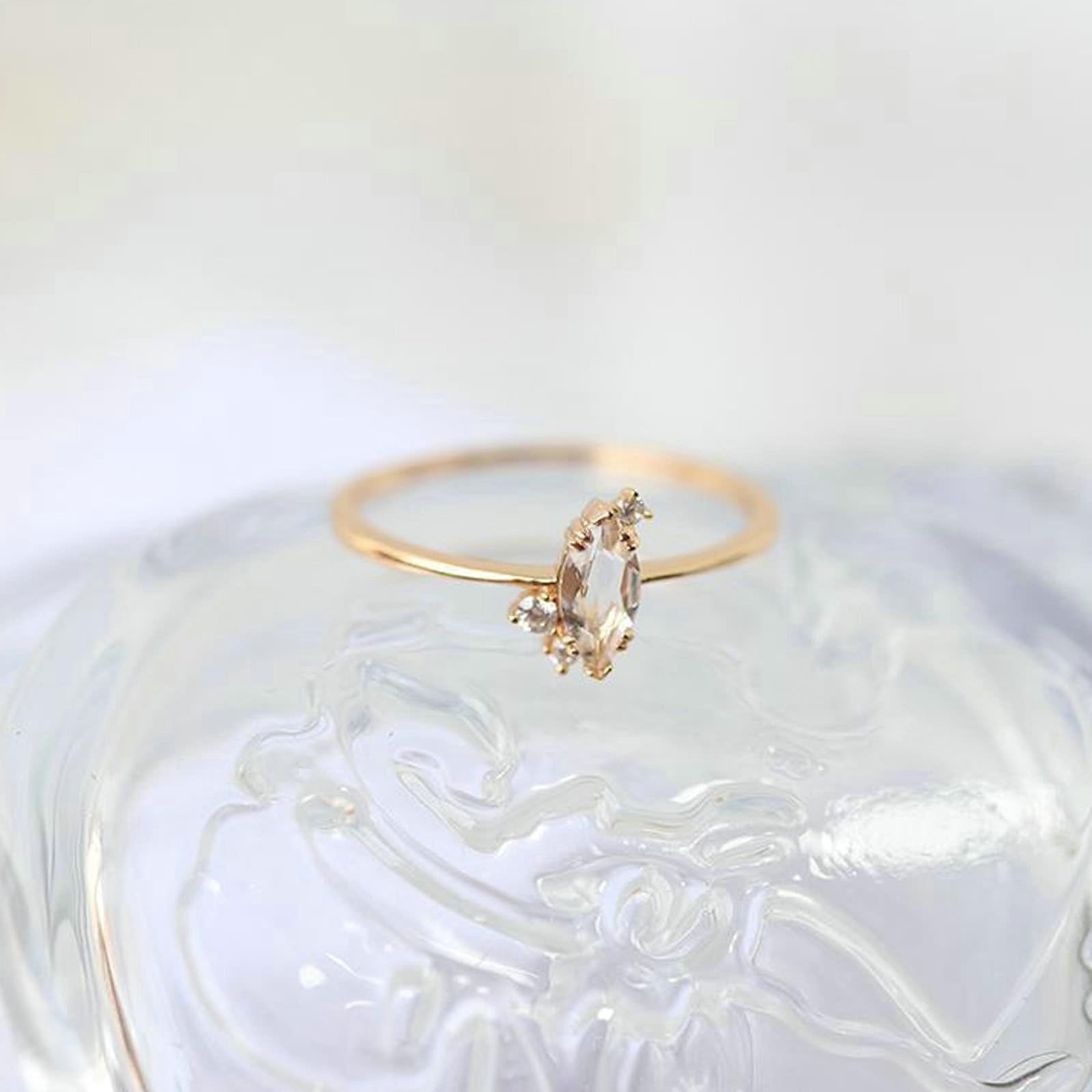 KnSam Gioiello in oro reale Au 375/585/750, anello solitario sottile con moissanite taglio marquise, anello di fidanzamento in oro giallo 9 K/14 K/18 K, misura 47-65