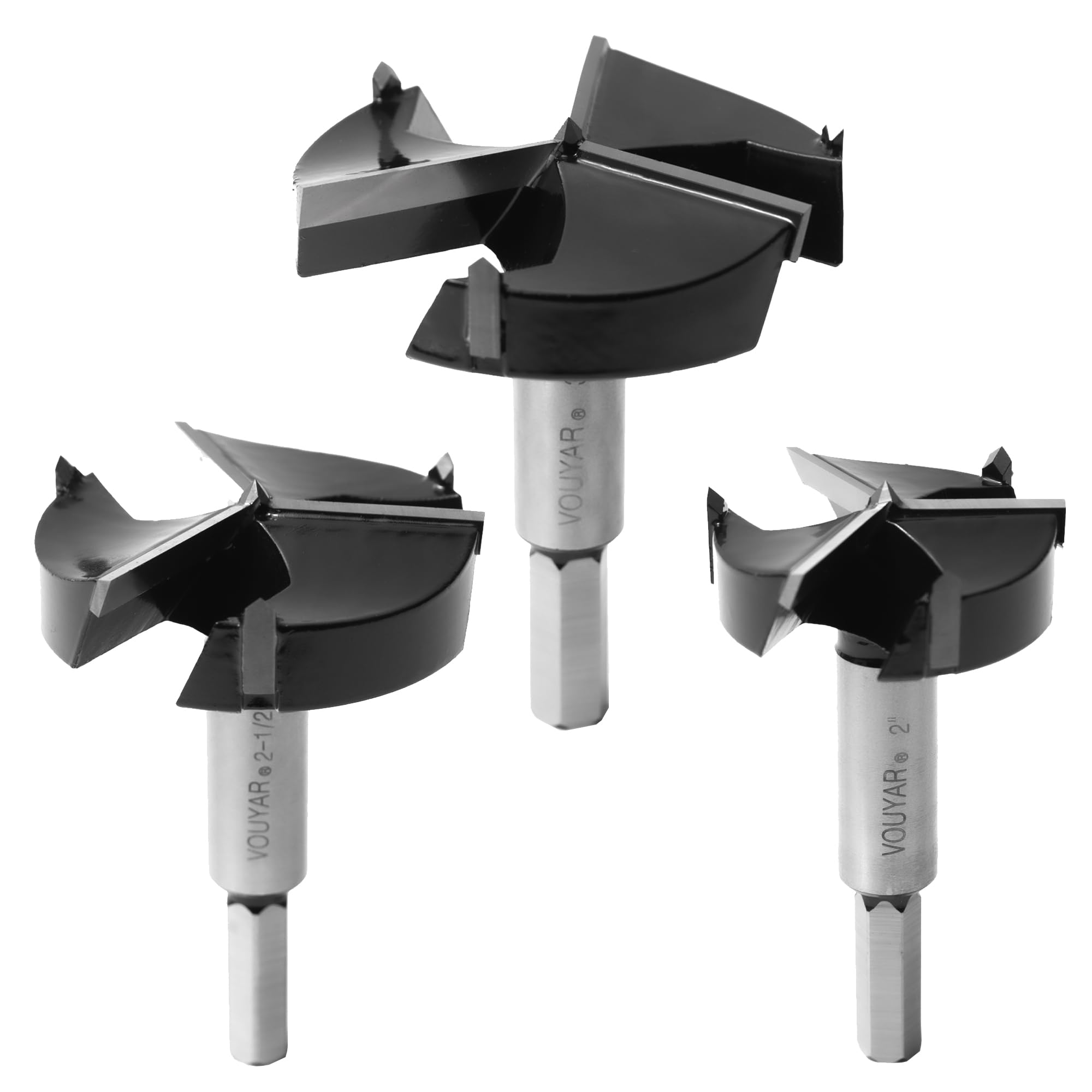 Vouyar Large 3PCS Forstner Drill Bit Set 2",2-1/2",3" Triple-Flute Carbide Tipped Forstner Bit for Hard Wood, Soft Wood, Veneered Plywood, Plastic,