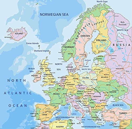 Wall Art Impressions Political map of Europe Photographic Print Poster 24\"x24\" World Maps [Laminated]