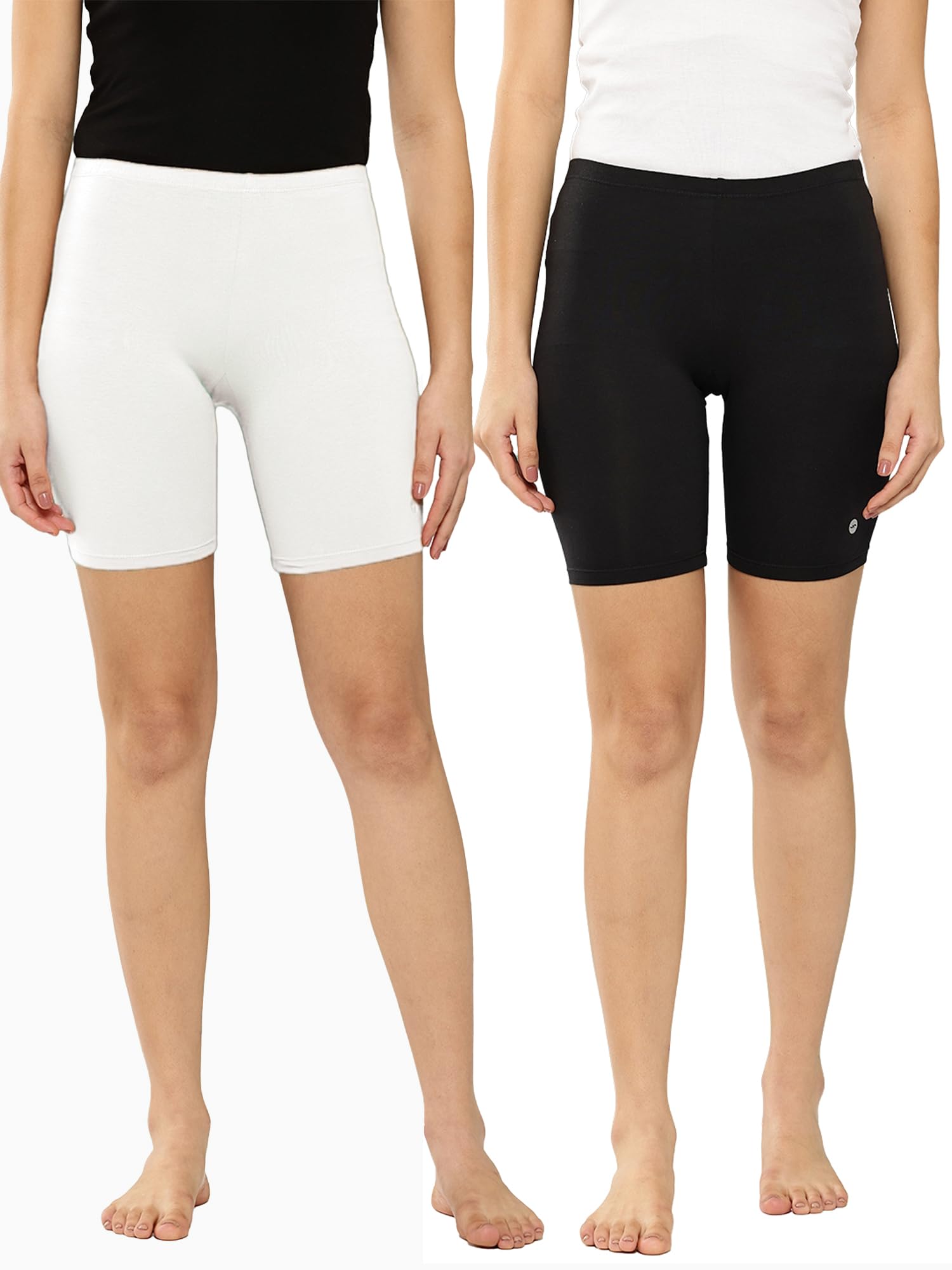 leading lady Women's Solid Cotton Mid Rise Shorts | Above Knee Underwear Shorts Workout, Yoga, Gym & Running Shorts (Pack of 2)-picture-41