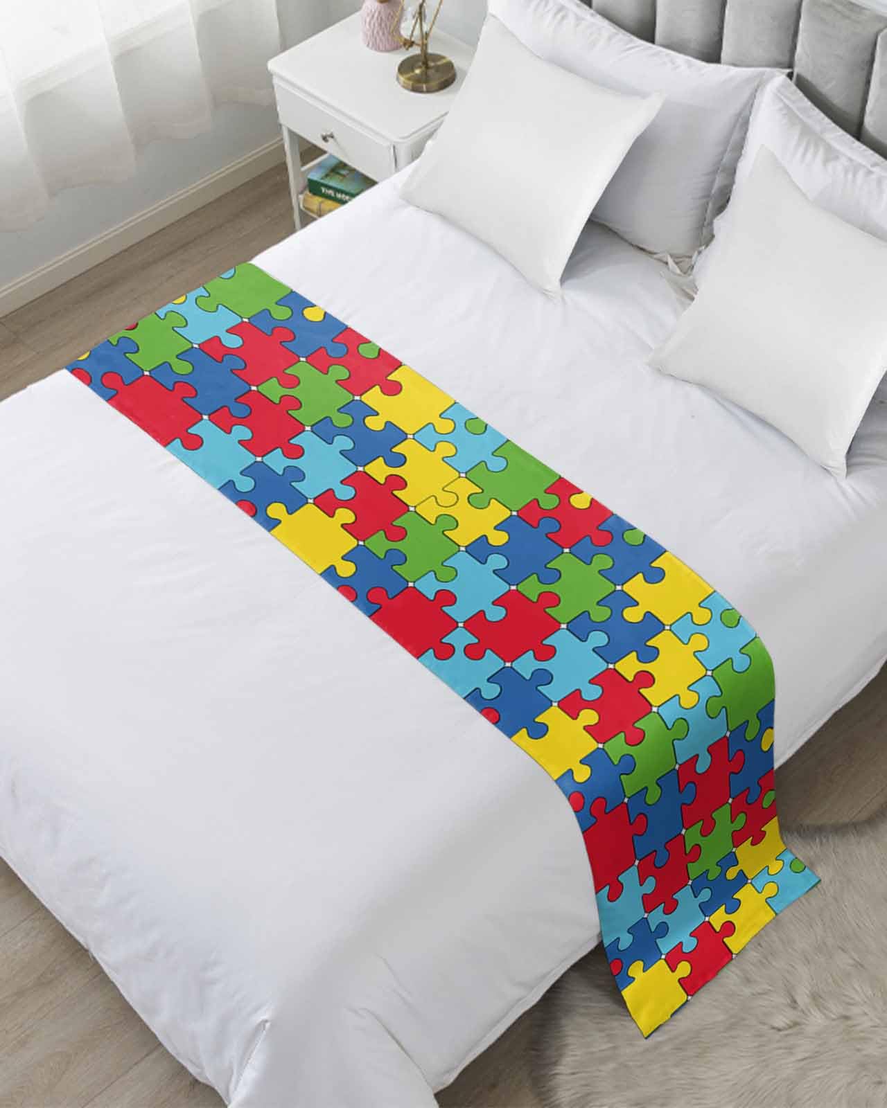 Red Blue Bed Runner Scarf for Cal King Size Bed Foot,Decorative Bedding Accessory Stainproof & Dustproof Soft Protector For Bedroom Wedding Room Green White Yellow Colorful Modern Abstract 102