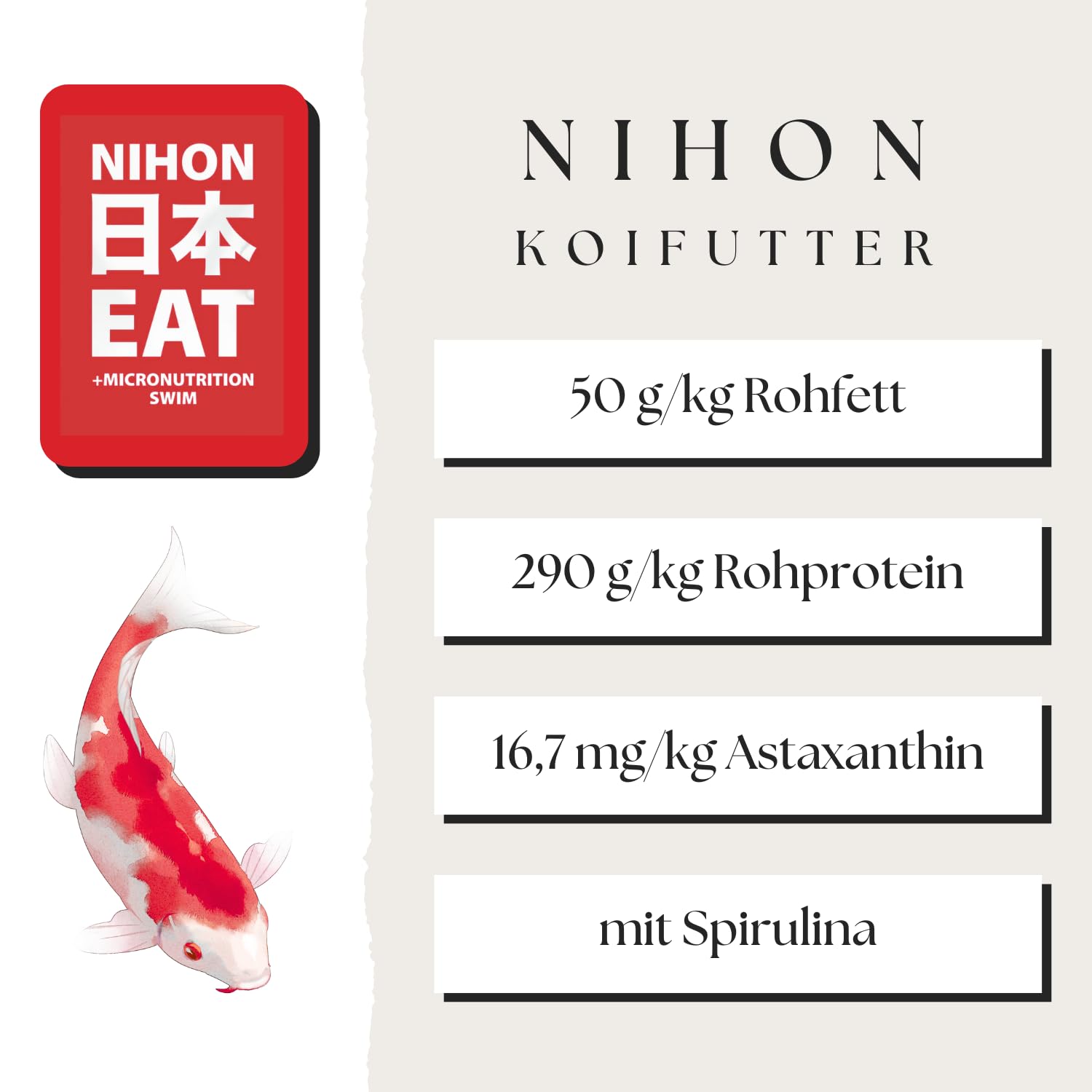 NIHON Hokovit Koi Food EAT Swim – Comida flotante para todo el año para Koi y carpas – con espirulina y micronutrientes – para un crecimiento saludable y sistema inmunológico – 4,5 mm – 5 kg
