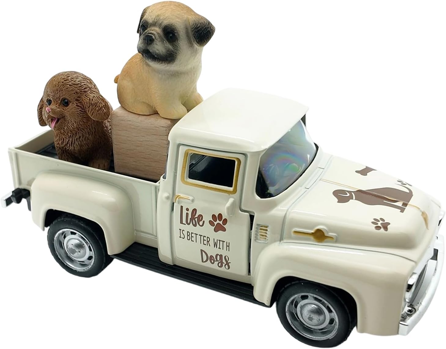Metal Animal Toy Car Decorative Item Miniature Dog and Vehicle Ornament for Home Pet Lover Desktop Decoration Collectible