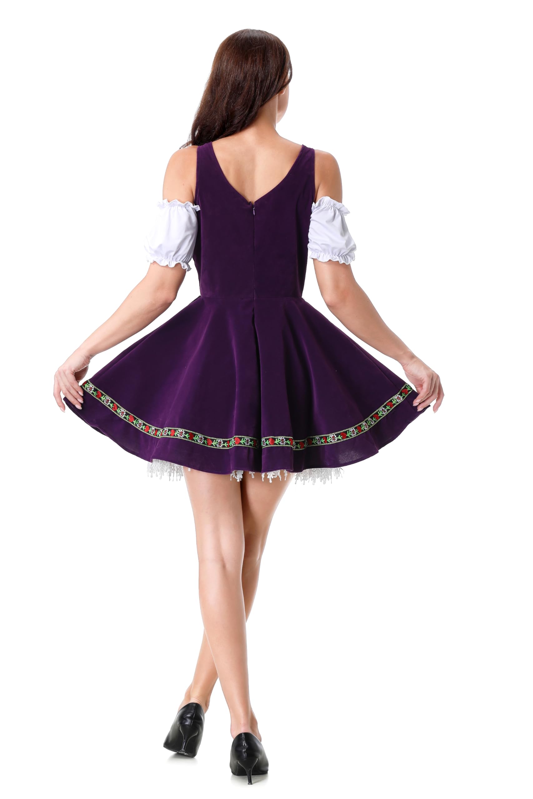 HAPNBCELE Oktoberfest Costume for Womens German Dirndl Dress One-Shoulder Traditional Bavarian Carnival Halloween Outfits (Purple - Image 3