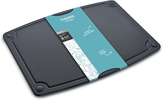Kupels NERO Wood Grain Cutting Board without Plastic, Black, Kitchen Board with Juice Trace and Silicone Feet, 37 x 27.5 cm, Reversible Meat Board, Knife-Friendly, Non-slip, Dishwasher Safe, BPA Free