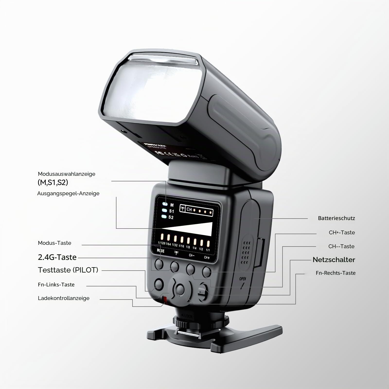 PHOTOOLEX Blitz Flash Speedlite für Canon Nikon Sony Panasonic Olympus Pentax Fujifilm Sigma Minolta und Andere DSLR Digital SLR Film SLR Kameras und Digital Kameras mit Single-Kontakt Hot-Schuh