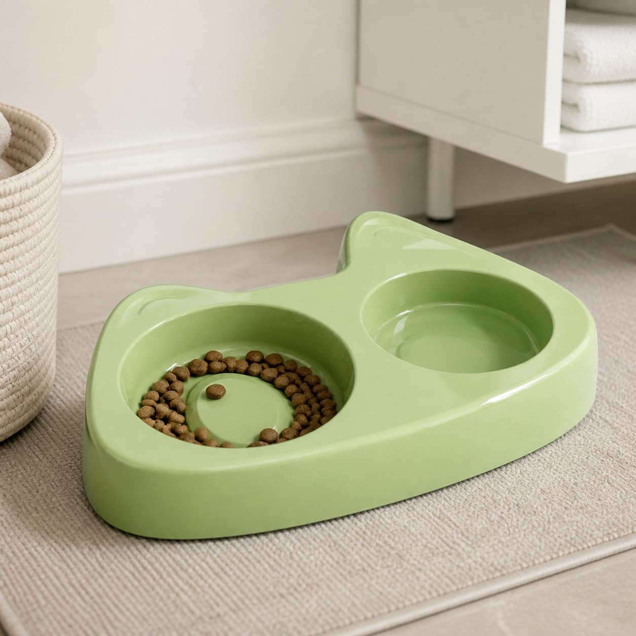 Automatischer Katzen mit Einsätzen, Standard-Doppelnapf-Grün