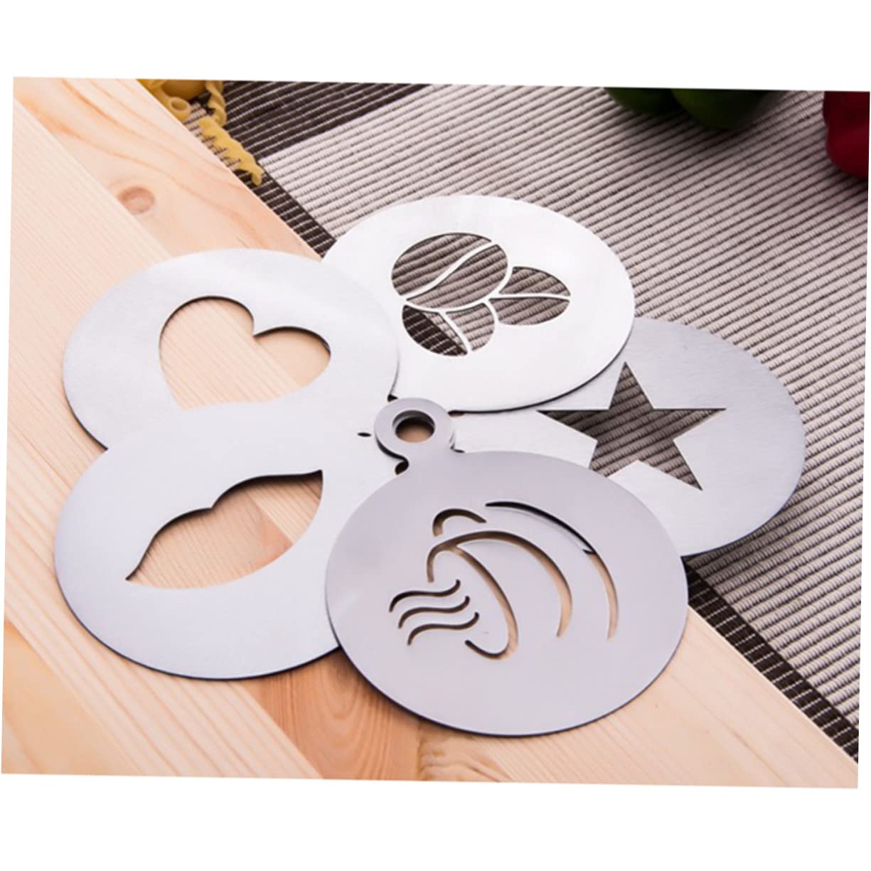 GLEAVI Coffee Art Stencils Stainless Steel Five Pattern Templates for Latte Art Cake Decorating and for Cocoa and Cinnamon Sprinkling