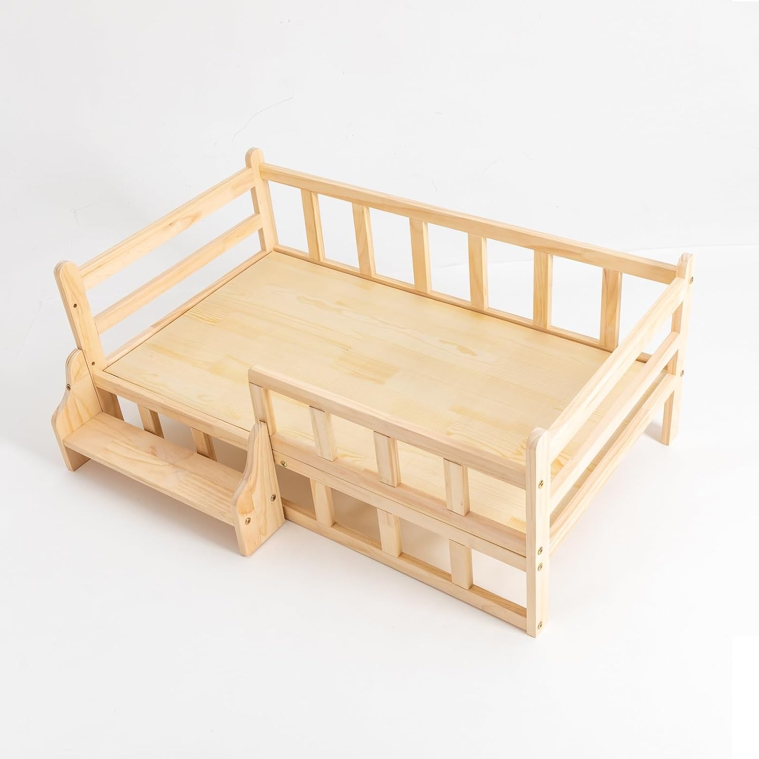 Wooden Pet Bed Elevated Dog Bed with Rails Solid Wood Cat Bed Frame Indoor Use Large - 37.8x22.1in