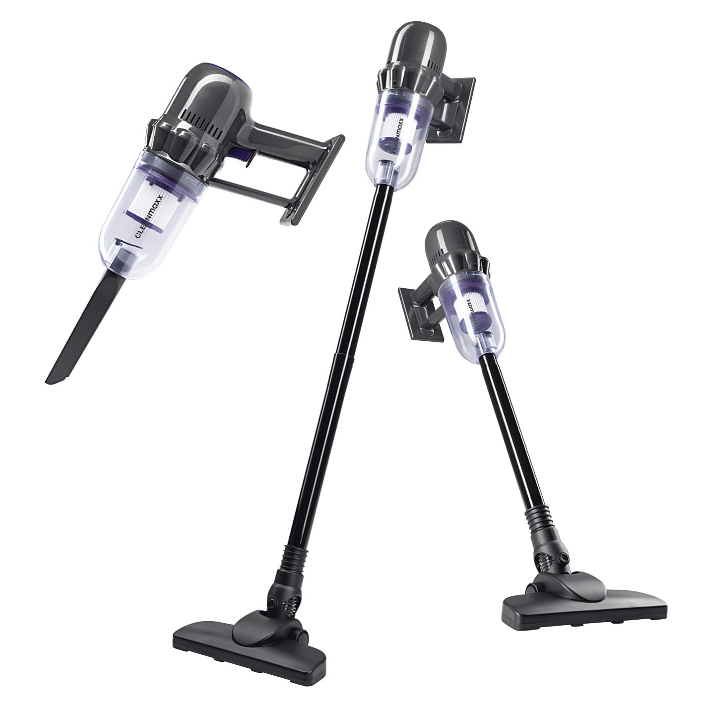 CLEANmaxx Akku Staubsauger | 2in1 Handstaubsauger & Bodenstaubsauger | max. 30 Min. Laufzeit | kabellos, leistungsstark, wiederaufladbar | mit Verlängerungsrohr (80 cm) & Düsen-Set