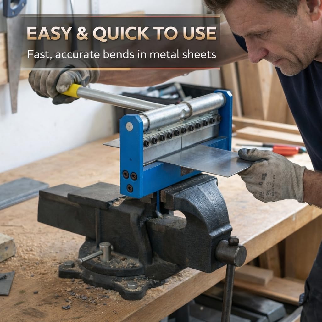 KATSU Tools Prensa manual montada a mano de 300 mm (12 pulgadas), capacidad máxima de flexión de 18 Ga/1,2 mm, acero suave, mini plegadora de chapa metálica, modelo 165125
